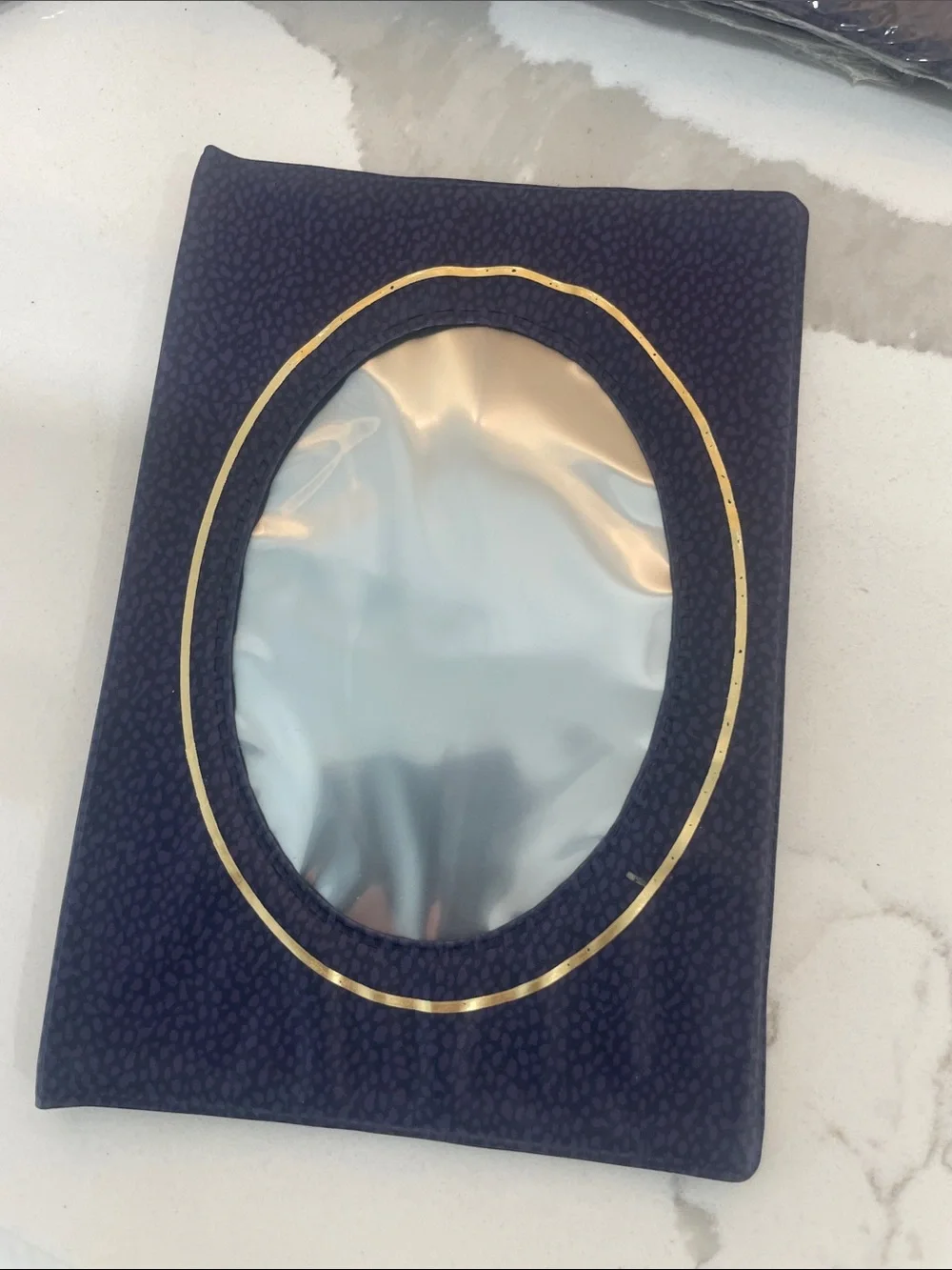 6 Navy Blue plastic photo albums  with Gold Oval Frame